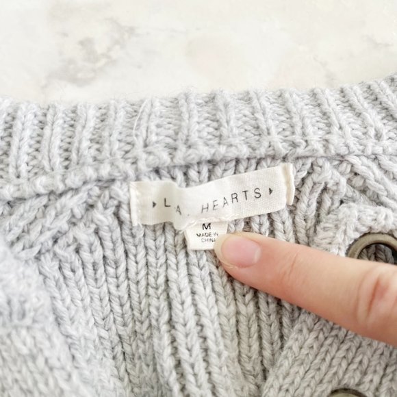 L.A. Hearts Lace Up V-Neck Gray Pullover Sweater Women Medium (M) - Picture 3 of 6